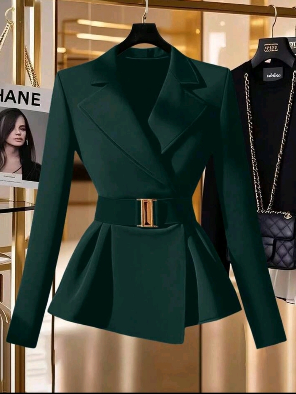 Women's Elegant Solid Color Belted Blazer Jacket